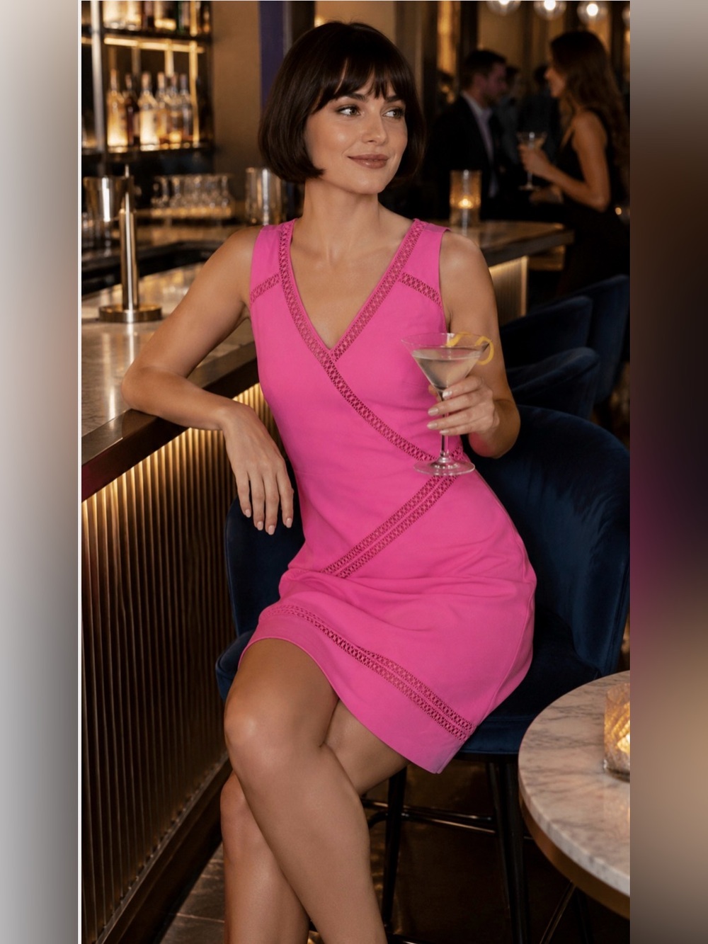 Banana Republic Hot Pink V-Neck Sleeveless Midi Dress